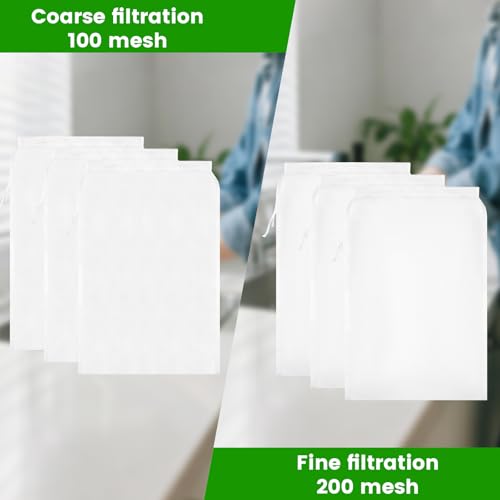 6 Pcs Nut Milk Bag Reusable Bulk, 100 & 200 Micron Nylon Mesh Strainer Bags, Mesh Bag for Juicing for for Efficient Cold Press Juicing, Nut Milk, Brewing & Straining (11.8" x 7.9")