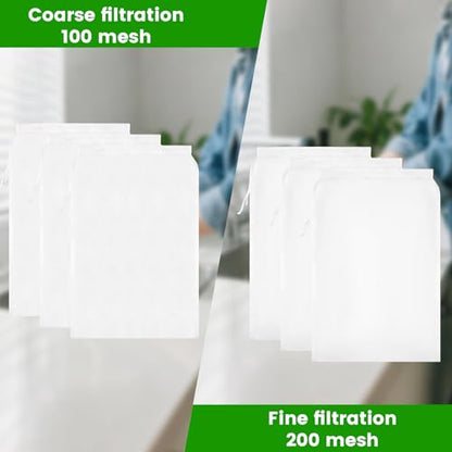 6 Pcs Nut Milk Bag Reusable Bulk, 100 & 200 Micron Nylon Mesh Strainer Bags, Mesh Bag for Juicing for for Efficient Cold Press Juicing, Nut Milk, Brewing & Straining (11.8" x 7.9")
