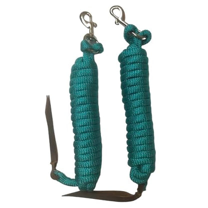 Majestic Ally 14' Pack of 2 Poly Training Lead Rope with Leather Popper for Horses & Livestock – 14 Foot Long and 5/8 inch Thick - Replaceable Heavy-Duty Bolt Snap (Turquoise) - color: Turquoise