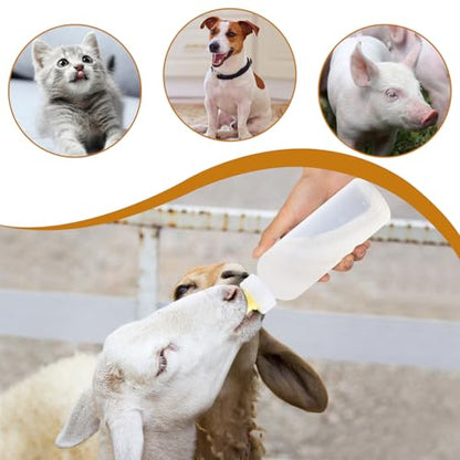 Baby Goat Bottle for Feeding Baby Goats, Lamb Bottle with Goat Nipples, Puppy Bottle Feeder for Newborn Livestock, 450ml 3-Pack Yellow Silicone Lamb Feeding Nipple