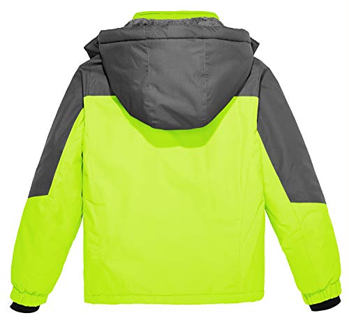 Wantdo Boy's Waterproof Ski Jacket Fleece Snowboarding Jackets Warm Thick Winter Coat Hooded Raincoats - color: Fluorescent Green, size: 10-12