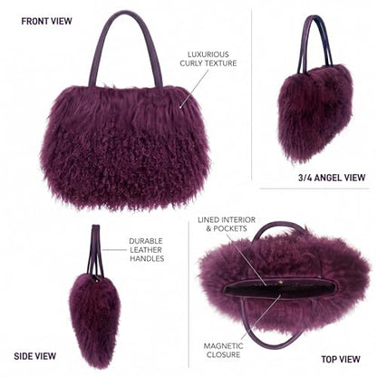 Women Luxury Real Curly Mongolian Lamb Fur Purse - color: Purple