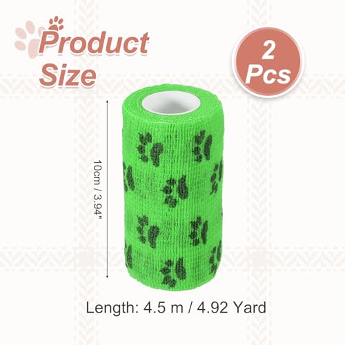 Pet Wrap Bandages, 4 Inch 5 Yard Self Adhesive Bandage Wrap, Pet Non-Woven Tape First Aid Cohesive Gauze, (Emerald Green/Paw, 2 Pcs), Intended for Dog/Cat/Bird/Legs/Paws/Wound - color: Emerald Green, size: 4 inch
