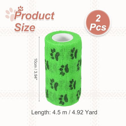 Pet Wrap Bandages, 4 Inch 5 Yard Self Adhesive Bandage Wrap, Pet Non-Woven Tape First Aid Cohesive Gauze, (Emerald Green/Paw, 2 Pcs), Intended for Dog/Cat/Bird/Legs/Paws/Wound - color: Emerald Green, size: 4 inch