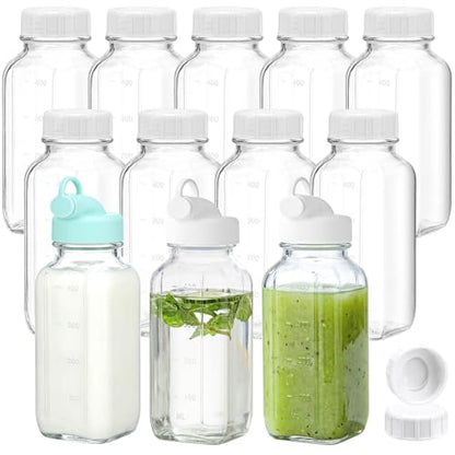 CUCUMI 12 Pack 16 Oz Glass Milk Bottles with Lids - color: 12 Pack with Pour Spouts, size: 16oz