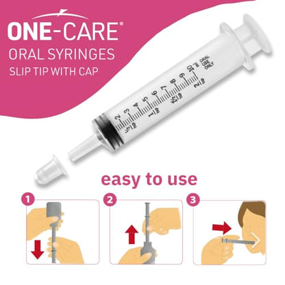 Pack of 200, ONE-CARE 10ml Oral Syringe with Cap, Latex-free, 100 Oral Dispensers - 10ml, Prolonged Slip Tip, Uses include oral administration of medicine for infants, adults and animals - size: 10 ml Black Scale (Pack of 2)
