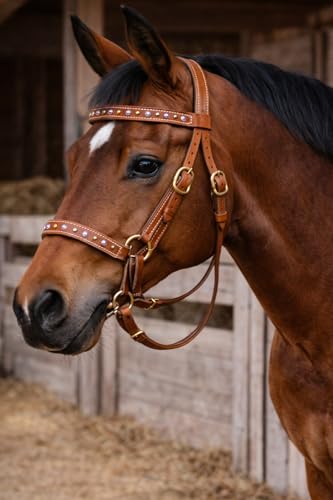 CHALLENGER Horse Western Harness Leather Turquoise Stone Bitless Sidepull Bridle w/Reins 77RS31