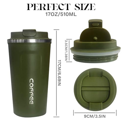 Insulated Travel Coffee Mug, Stainless Steel Coffee Cup with Leakproof Lid - color: 2nd-Green, size: 17 Ounces