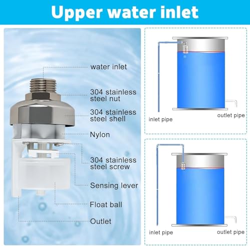 1 Pack Water Float Valve For Water Tank,1/2" to 3/4'' Fully Automatic Water Level Control Float Valve, 304 Stainless Steel Water Trough Float Valve For Water Tank Pool Livestock Troughs Distille - size: 1 Pack