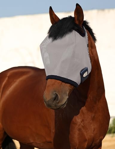 Harrison Howard All Round Mesh Horse Fly Mask UV Protective with Fleece Padded Edging Grey M - color: Grey, size: Medium (Arabian)