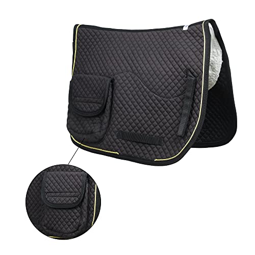 SIE Half Fleece Lined Horse English Saddle Pads All Purpose with Pockets - color: Black