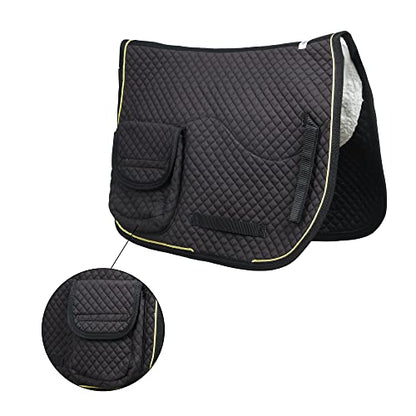 SIE Half Fleece Lined Horse English Saddle Pads All Purpose with Pockets - color: Black