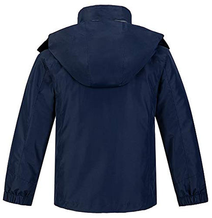 wantdo Boys' 3-in-1 Ski Jacket Fleece-Lined Winter Coat Hooded Raincoat - color: Navy, size: 6-7