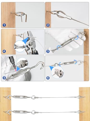 M5 Turnbuckles for Cables Wire, 200ft 1/16 Vinyl Coated 304 Stainless Cable - color: 60M+M5 Turnbuckle Wire Tensioner Kit