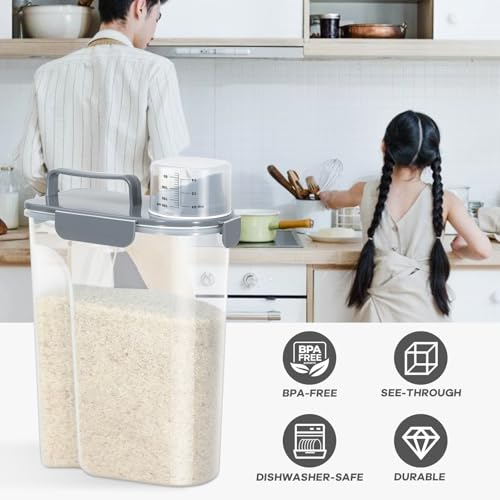 Airtight 10 Lbs Rice Storage Container Pet Dog Cat Food Holder 5 Lbs - Grey - color: Grey-10L