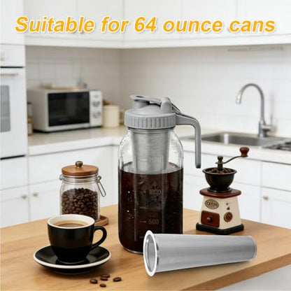 2 Pack 304 Stainless Steel Cold Brew Coffee Filter, Ultra-Fine Mesh Strainer for 1-2 Quart Wide Mouth Mason Jars, Seal Ring Design for Tea Fruit Infused Water