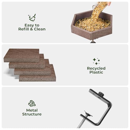 Kingsyard Clamp-On Deck Bird Feeder for Balcony Railings, No Drill - color: Brown
