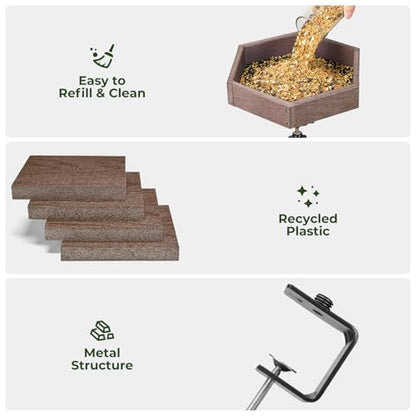 Kingsyard Clamp-On Deck Bird Feeder for Balcony Railings, No Drill - color: Brown