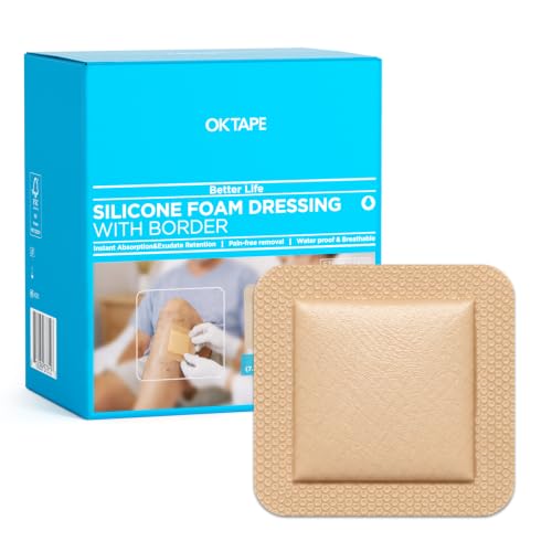 OK TAPE Silicone Foam Wound Dressing 3x3 Inch 20 Pack with Border | Wound Care Surgical Bandage, Gentle Adhesive for Skin Tears, Water-Resistant - size: 3" x 3" – 20 Count