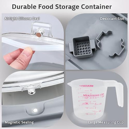 Komzon Rice Storage Containers, Collapsible 20 to 30Lbs Food Storage Bin Dispenser with Rolling Wheel and Clear Airtight Lid, BPA Free Flour, Sugar, Cereal and Dog Cat Pet food Containers - color: White