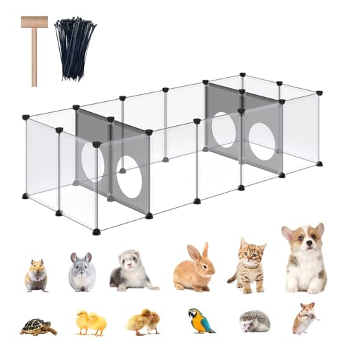 DINMO 18 Panels Bunny Playpen, Game Holes Design, 61.4 x 25.4 x 16.4 inches - style: Plastic-18 panels