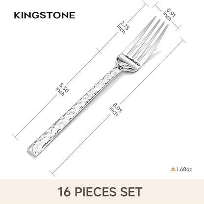 16 Piece Hammered Dinner Forks Set,18/10 Stainless Steel Forks, 8 Inch - size: 16-Piece