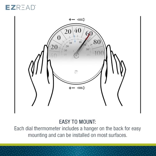 EZREAD Hanging Dial Thermometer 840-1212 Weather Thermometers for Indoor and Outdoor Use, Large 12.5 Inch Diameter, Easy to Read Numbers, Basic White Dial/Hygrometer - color: White