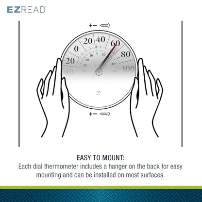 EZREAD Hanging Dial Thermometer 840-1212 Weather Thermometers for Indoor and Outdoor Use, Large 12.5 Inch Diameter, Easy to Read Numbers, Basic White Dial/Hygrometer - color: White