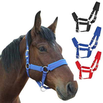 Adjustable Horse Halter with Fleece Padding, Available in Black, Red, Blue - color: Blue, size: Large