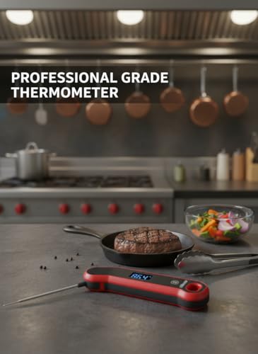 0.5 Sec Instant Read Meat Thermometer Digital with Auto Rotate Large LCD Display & Sleep Mode, ±0.5°F Accuracy, IP67 Waterproof Cooking Thermometer for BBQ Grill Smoker Candy