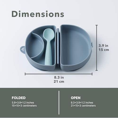 Miniware Fold & Scoop Baby Feeding Set - Silicone Travel Baby Plate With Suction & Baby Spoon - Compact, Portable, Dishwasher-Safe, Suction Base for Mess-Free Eating (Aquamarine and Aqua) - color: Aquamarine & Aqua