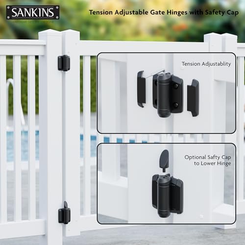 Self-Closing Gate Hinges and Key Lockable Gate Latch Kit, Fence Gate Hardware Kit for Wooden Fence, Pool Safety Fence Adjustable Hinges and Double-Sided Latches Hardware for Metal, Woode