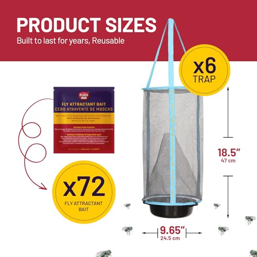 1 Flies Inn LITE Fly Cage Ranch Fly Trap with 2 Flies Inn Fly Bait Refill, Low Odor, Reusable, Built to Last for Years (6 Traps + 72 Baits, 1) - style: 6 Traps + 72 Baits