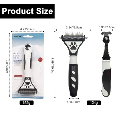 Penguin 2-in-1 Fine&Wide Tooth Pet Dematting Comb for Dogs&Cats | Stainless Steel Blade,Rubber Handle,Dog Dematting Rake,Undercoat Rake for Short&Long Haired Pet,Remove Loose Hair Tangles
