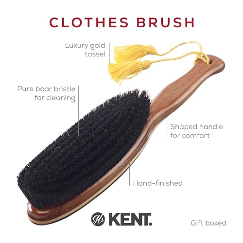 KENT CR8 Clothes Brush, 100% Natural Black Boar Bristle Lint Remover for Cashmere, Wool, and Silk for Keeping Fabrics Free from Fibres, Fluff and Pet Hair. Luxury Three Veneered Woods. Made in England - style: CR8