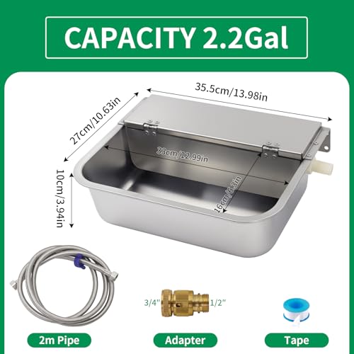 Stainless Steel Automatic Water Dispenser for Chickens 8.3L Large Capacity auto Fill Dog Water Bowl for Cats Sheep Horse and Livestock