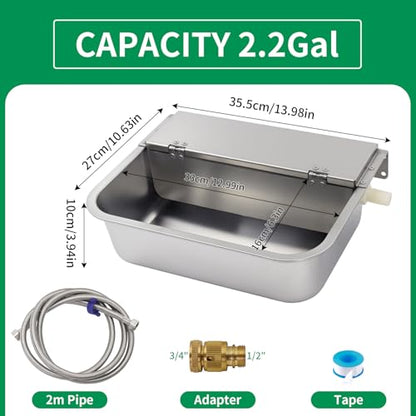 Stainless Steel Automatic Water Dispenser for Chickens 8.3L Large Capacity auto Fill Dog Water Bowl for Cats Sheep Horse and Livestock