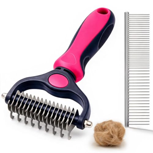Pet Grooming Comb, Deshedding Dog Brush & Undercoat Rake, Rose Red - color: Rose Red