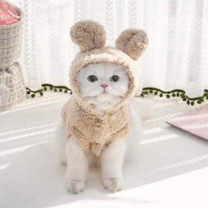 Selena Cat Bunny Ears Costume Cute Dog Kitten Hoodies Sweater Rabbit Ears Puppy Pet Apparel (Small,Beige) - color: Beige, size: Small