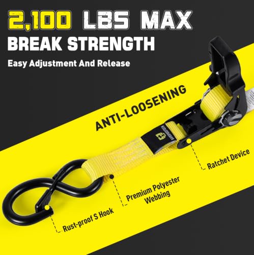 Boat Tie Down Straps to Trailer, 1 Inch x 4 FT Boat Transom Straps, 2100 LBS Break Strength with Security Lock S Hooks, Adjustable Boat Straps for Trailer, Jet ski, Boat, Kayak - color: Yellow