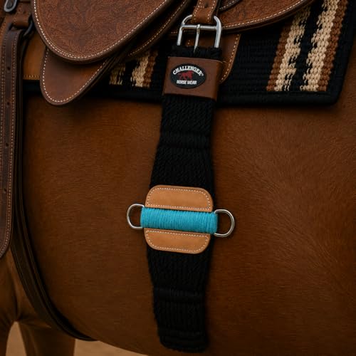 CHALLENGER Western 27-Strand Double Weave Black Mohair Roper Cinch 97RT08 - color: Black Turquoise, size: 36"