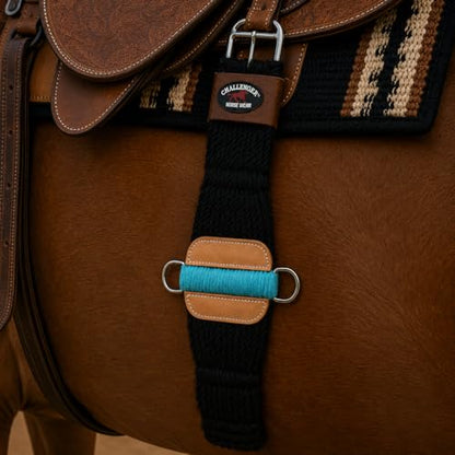 CHALLENGER Western 27-Strand Double Weave Black Mohair Roper Cinch 97RT08 - color: Black Turquoise, size: 36"