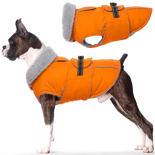 Lelepet Dog Coat Waterproof Dog Jacket Fleece Vest with Adjustable Buckle - color: Orange, size: S