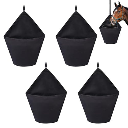 WEBEEDY 4 Pcs Horse Feed Bag Trailer Hanging Bucket Bag for Water Bucket, Horse Trailer Hanging Organizer with Strap for Stable Barn Pasture Use Horses Feeding Accessories Supplies, Black