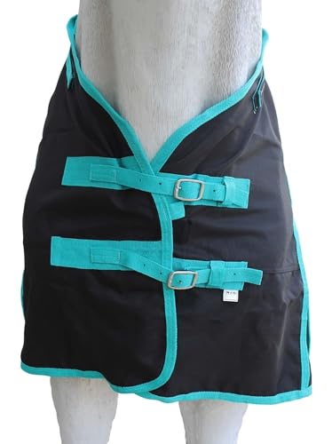 Challenger 1200D Turnout Rain Horse Sheet Light Winter Blanket Gusset 356 - color: Black Turquoise Trim, size: 60"