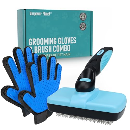 Maxpower Planet Pet Grooming Brush, Shedding Undercoat Rake, Dogs - color: C1 - Brush & Gloves, size: Large