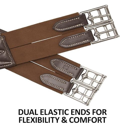 Schneiders Anatomical Leather English Jump Girth for Horses | Aniline Calfskin | Carabiner Clip | Dual Elastic Ends | Stainless Hardware - size: Horse Size 56