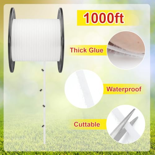 1000 ft Sticky Fly Tape Roll with Mounting Hardware Kit, Fly Reel Sticky Tape Trap with Complete Hardware, Pulleys & Mounting Brackets for Commercial Farm Flys Control Barn Stable Livestock