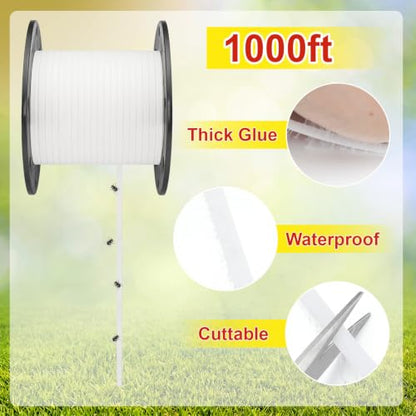 1000 ft Sticky Fly Tape Roll with Mounting Hardware Kit, Fly Reel Sticky Tape Trap with Complete Hardware, Pulleys & Mounting Brackets for Commercial Farm Flys Control Barn Stable Livestock