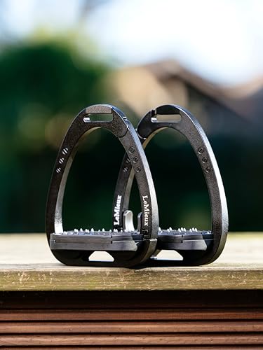 LeMieux Vector Control Stirrup - New Generation - Spring Loaded Hinged Arm - Cross Track Grip Surface - color: Black